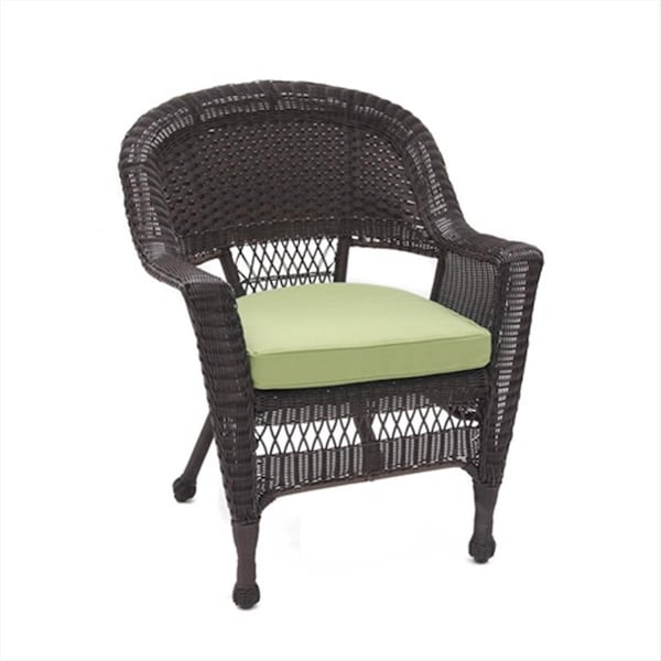 Jeco Espresso Wicker Chair With Green Cushion - W00201-C-FS029