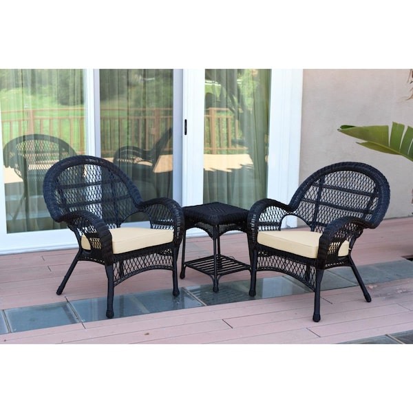 Propation W00211-2-CES001 Santa Maria Black Wicker Chair Set, Ivory Cushions - 3 Piece - PR2419550