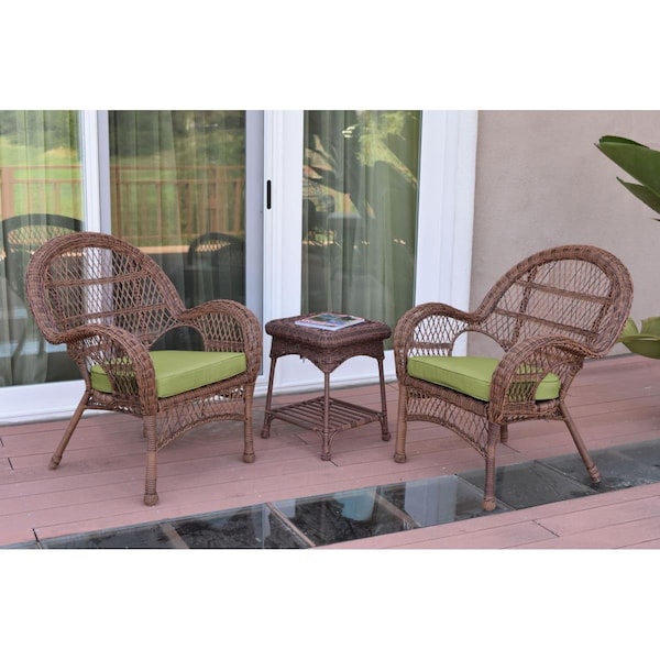 Propation W00210-2-CES029 3 Piece Santa Maria Honey Wicker Chair Set; Green Cushion - PR1363951