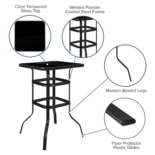 Flash Furniture 3 Piece Glass Bar Patio Table Set with 2 Barstools - TLH-073H092H-B-GG