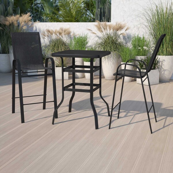 Flash Furniture 3 Piece Glass Bar Patio Table Set with 2 Barstools - TLH-073H092H-B-GG