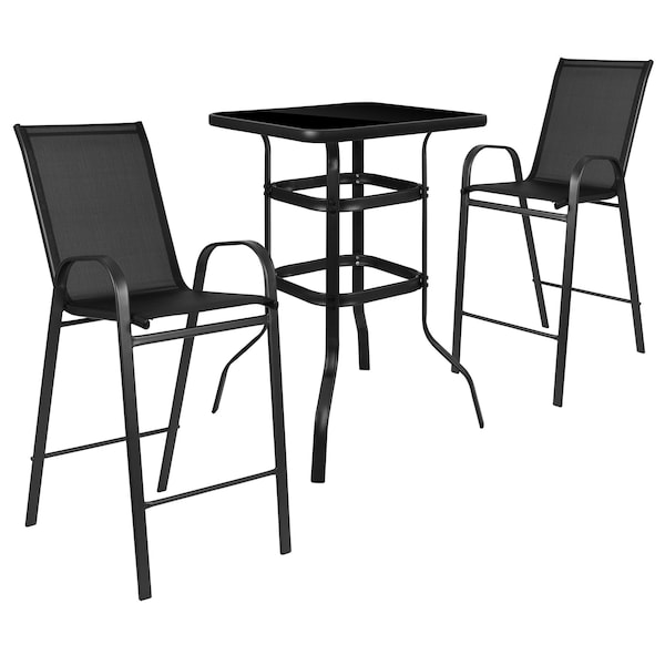 Flash Furniture 3 Piece Glass Bar Patio Table Set with 2 Barstools - TLH-073H092H-B-GG