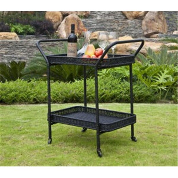 Patioplus Outdoor Black Wicker Patio Furniture Serving Cart - PA2593740