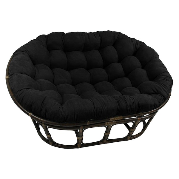 International Caravan 63 x 45 in. Rattan Double Papasan Chair with Microsuede Cushion, Black - 3304-MS-BK