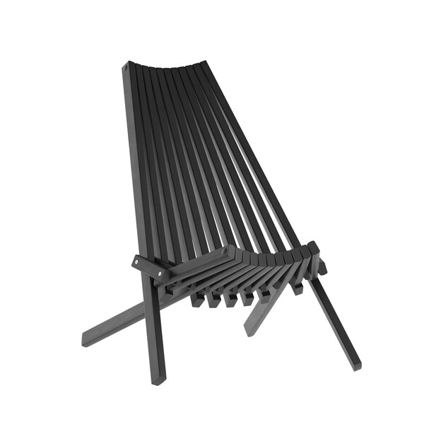 Flash Furniture Delia Indoor/Outdoor Folding Acacia Wood Chair, Low Profile Lounge for Patio, Porch, Garden, Black - LTS-0441-BK-GG