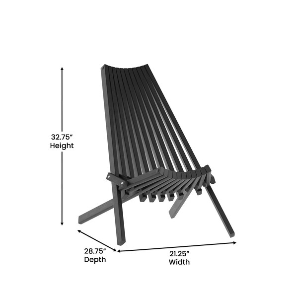 Flash Furniture Delia Indoor/Outdoor Folding Acacia Wood Chair, Low Profile Lounge for Patio, Porch, Garden, Black - LTS-0441-BK-GG
