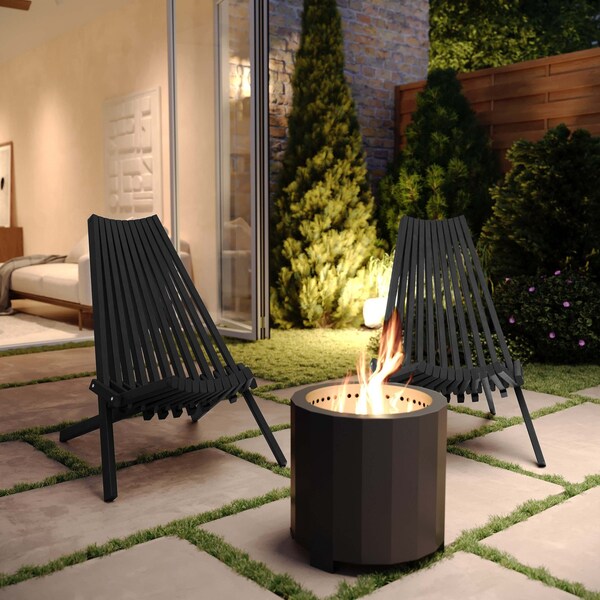 Flash Furniture Delia Indoor/Outdoor Folding Acacia Wood Chair, Low Profile Lounge for Patio, Porch, Garden, Black - LTS-0441-BK-GG