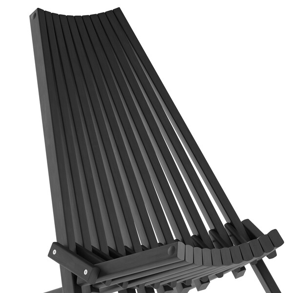 Flash Furniture Delia Indoor/Outdoor Folding Acacia Wood Chair, Low Profile Lounge for Patio, Porch, Garden, Black - LTS-0441-BK-GG