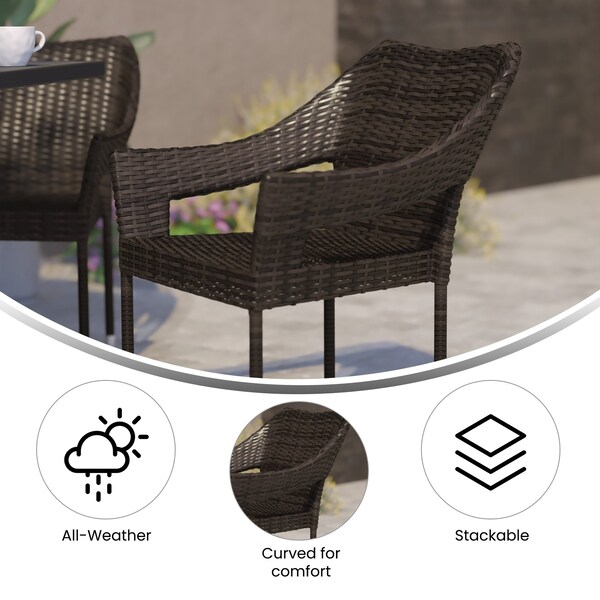 Flash Furniture Espresso PE Rattan Wicker Patio Dining Chair, 4PK - 4-TT-TT02-ESP-GG