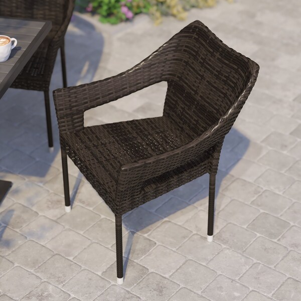Flash Furniture Espresso PE Rattan Wicker Patio Dining Chair, 4PK - 4-TT-TT02-ESP-GG