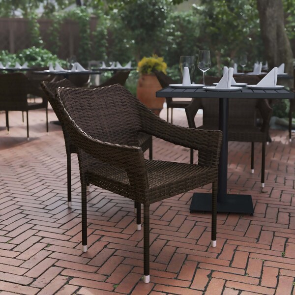 Flash Furniture Espresso PE Rattan Wicker Patio Dining Chair, 4PK - 4-TT-TT02-ESP-GG