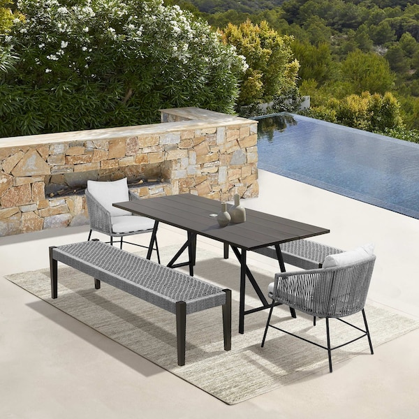 Armen Living Koala Calica and Camino 5 Piece Outdoor Dining Set with Dark Eucalyptus Wood - 840254333796