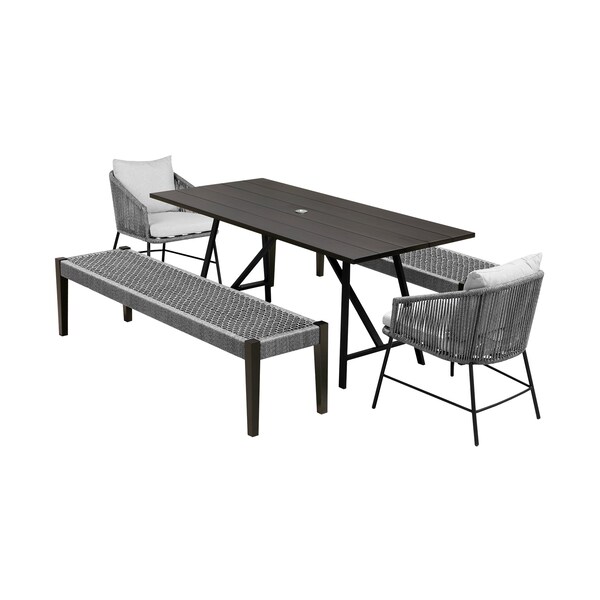 Armen Living Koala Calica and Camino 5 Piece Outdoor Dining Set with Dark Eucalyptus Wood - 840254333796