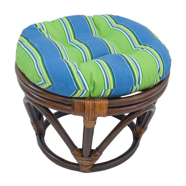 International Caravan Rattan Ottoman with Outdoor Fabric Cushion, Haliwell Caribbean - 3301-REO-29