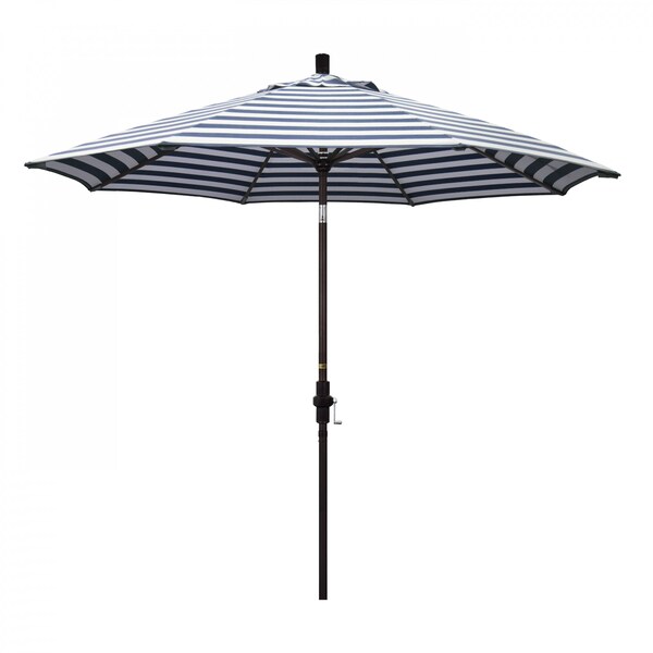 California Umbrella Patio Umbrella, Octagon, 102.38" H, Olefin Fabric, Navy White Cabana Stripe - 194061017623