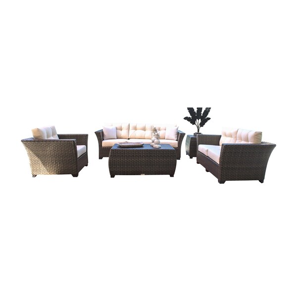 Hospitality Rattan Patio Fiji 5-Piece Seating Set with Cushion - 901-1347-ATQ-5PS-GL