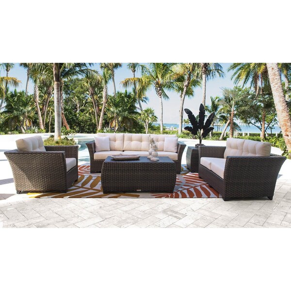 Hospitality Rattan Patio Fiji 5-Piece Seating Set with Cushion - 901-1347-ATQ-5PS-GL