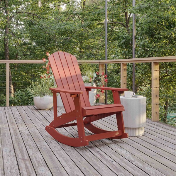 Flash Furniture Red Poly Resin Adirondack Style Rocking Chair - JJ-C14705-RED-GG
