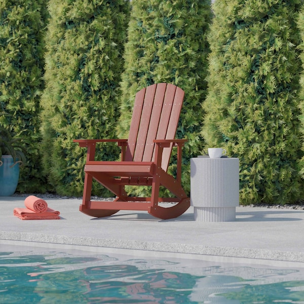 Flash Furniture Red Poly Resin Adirondack Style Rocking Chair - JJ-C14705-RED-GG