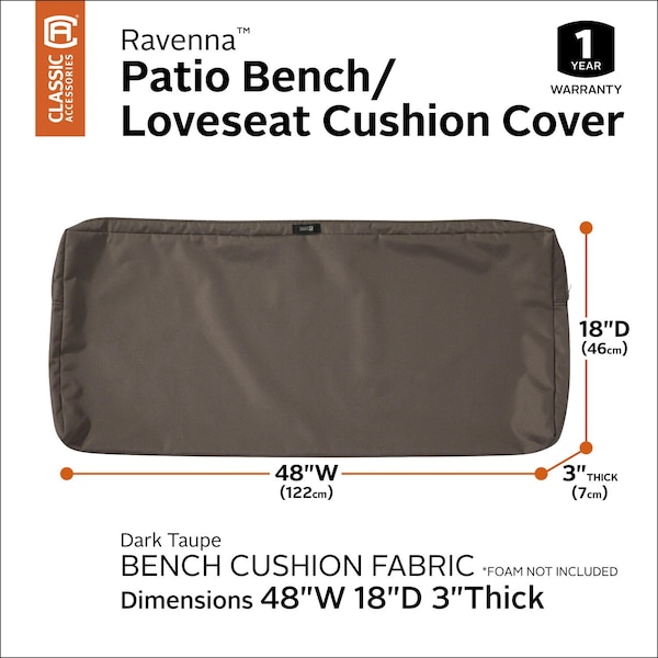 Classic Accessories Ravenna Patio Cushion Slipcover, Dark Taupe, 48" - 60-430-015101-RT