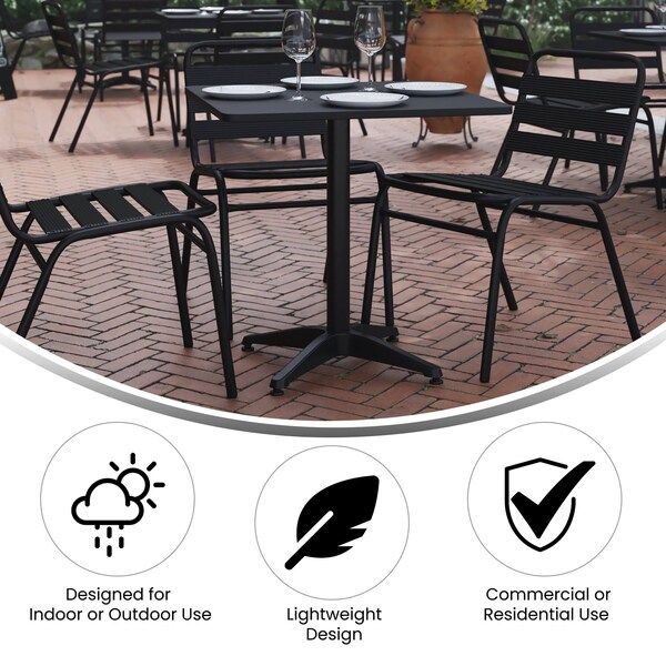 Flash Furniture Mellie 27.5'' Black Square Metal Indoor-Outdoor Table with Base - TLH-053-2-BK-GG