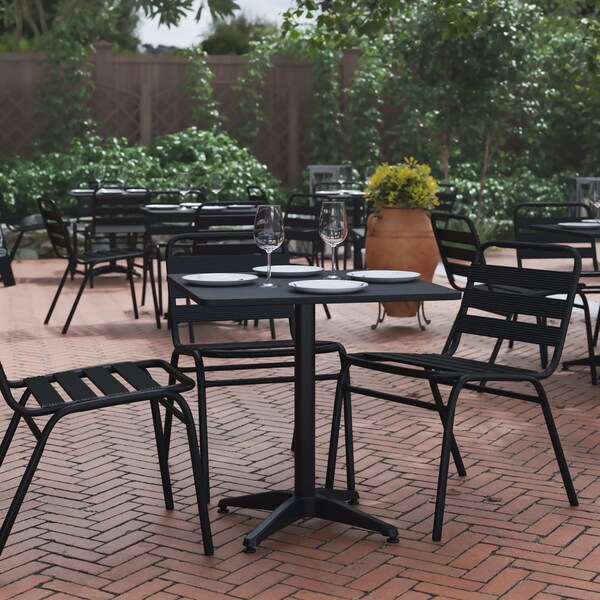 Flash Furniture Mellie 27.5'' Black Square Metal Indoor-Outdoor Table with Base - TLH-053-2-BK-GG