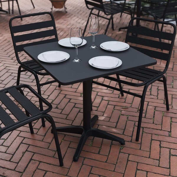 Flash Furniture Mellie 27.5'' Black Square Metal Indoor-Outdoor Table with Base - TLH-053-2-BK-GG