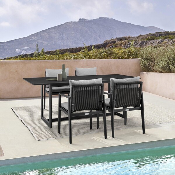 Armen Living Grand Outdoor Patio 5-Piece Dining Table Set in Aluminum with Gray Cushions - 840254333260