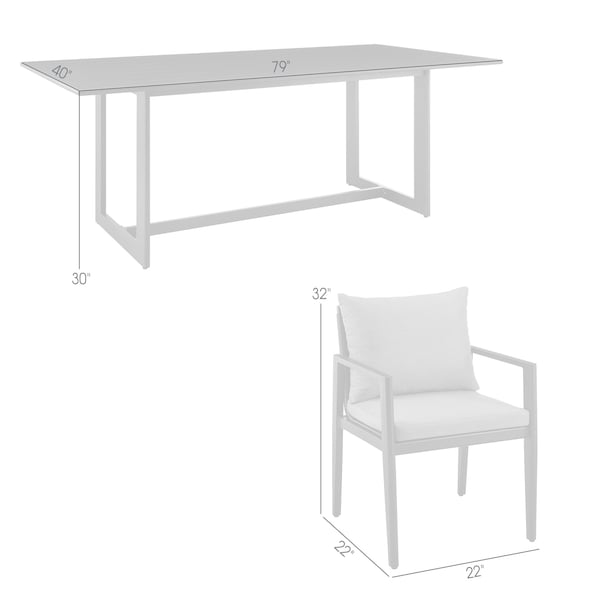 Armen Living Grand Outdoor Patio 5-Piece Dining Table Set in Aluminum with Gray Cushions - 840254333260