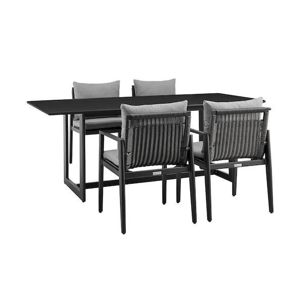 Armen Living Grand Outdoor Patio 5-Piece Dining Table Set in Aluminum with Gray Cushions - 840254333260