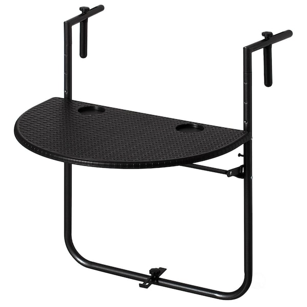 Kd Muebles De Dormitorio Indoor and Outdoor Rattan Decorative Plastic Foldable Balcony Table, Black - KD3171999
