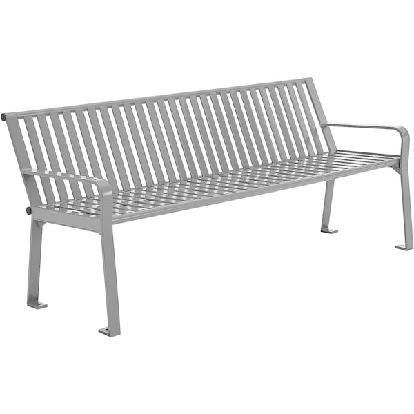 Global Industrial 6ft Outdoor Bench with Back, Vertical Steel Slat, Gray - 694854GYKD