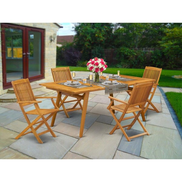 East West Furniture 5 Piece Denison Outdoor Furniture Set - Natural Oil - DECM5CANA