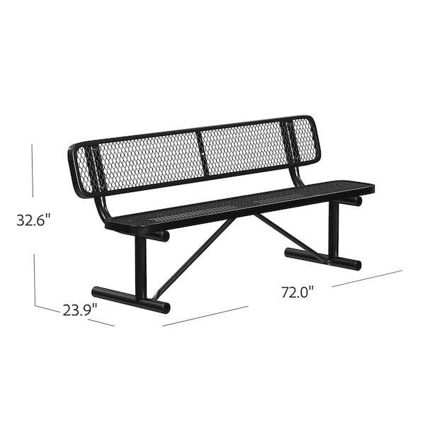 Leisure Craft Leisure Craft 6 FT Outdoor Bench with Back, Portable, Black - B6WBP-BLACK