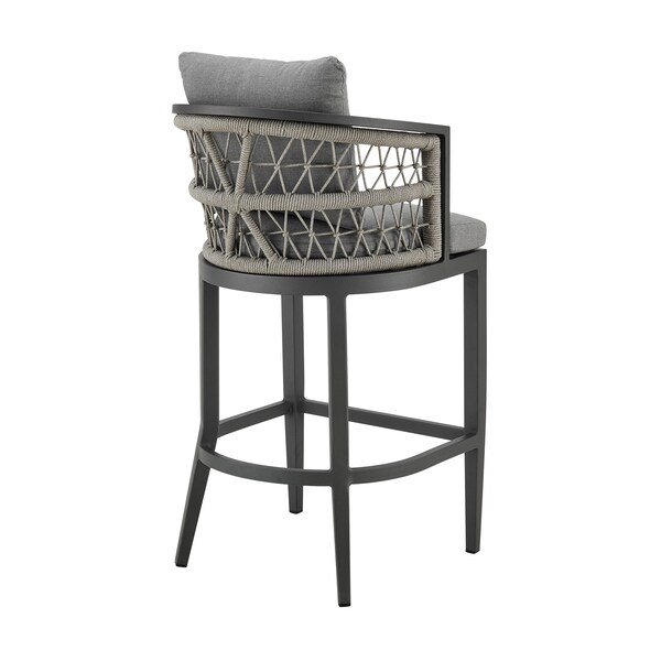 Armen Living Zella Outdoor Patio Counter Stool in Aluminum with Light Gray Rope and Earl Gray Cushions - LCZEBAGRY26