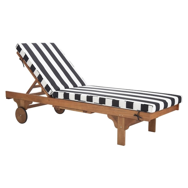 Safavieh 27.6 x 78.7 x 14.2 in. Teak, Black & White Newport Lounge Chair with Cushion - PAT7022D