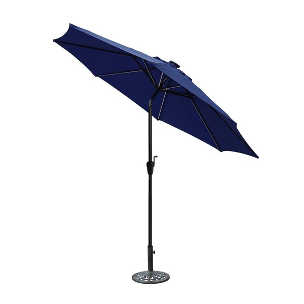 Jeco 9 ft. Aluminum Umbrella with Crank & Solar Guide Tubes - Black Pole & Blue Fabric - OF-UB103