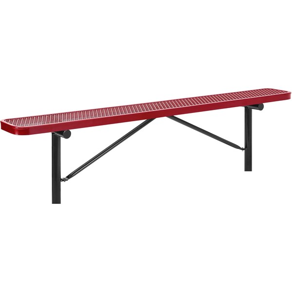 Global Industrial 8ft Outdoor Steel Flat Bench, Expanded Metal, In Ground Mount, Red - 277157IRD