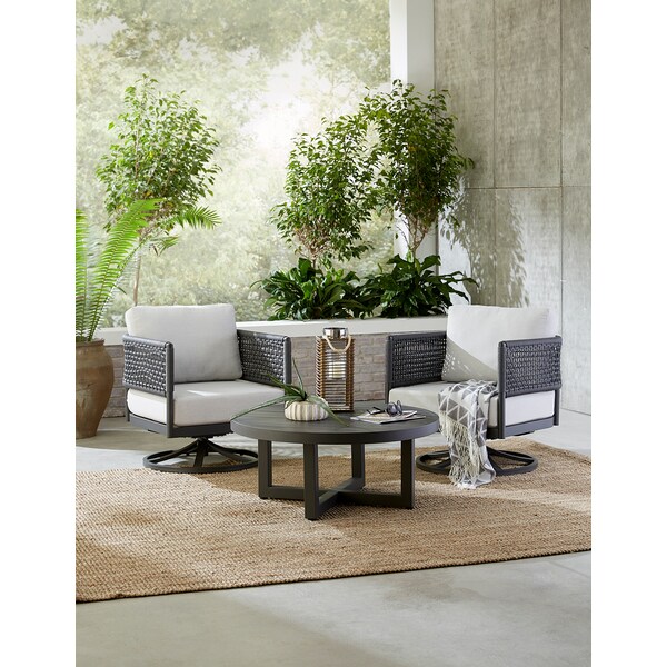 International Concepts Outdoor 3 Piece Patio Furniture Set Including a Coffee Table and 2 Swivel Rocking Chairs - KODOT-12RC-201SW-2