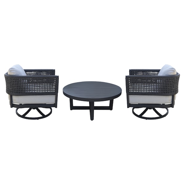 International Concepts Outdoor 3 Piece Patio Furniture Set Including a Coffee Table and 2 Swivel Rocking Chairs - KODOT-12RC-201SW-2