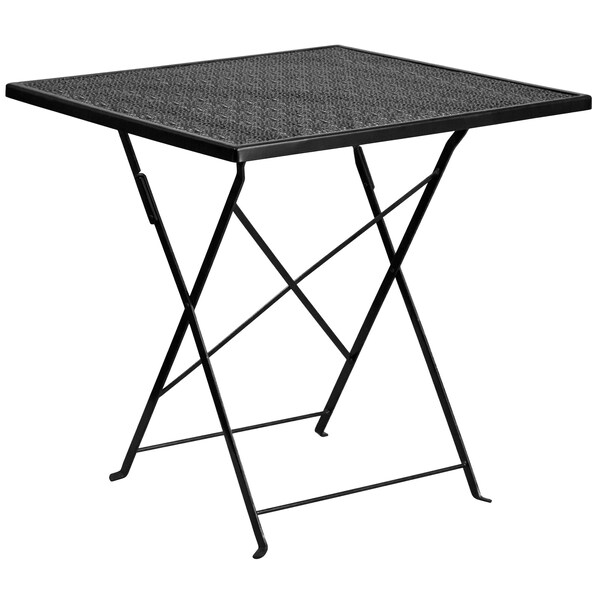 Flash Furniture 28" Square Black Steel Folding Table w/ 2 Chairs - CO-28SQF-03CHR2-BK-GG
