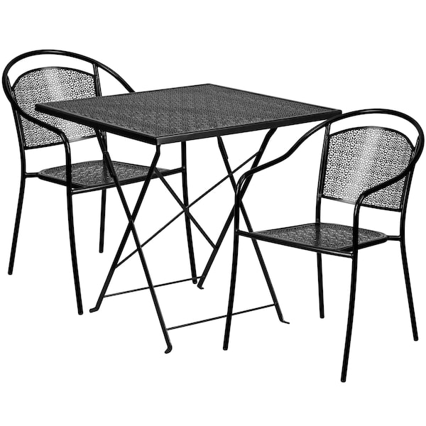 Flash Furniture 28" Square Black Steel Folding Table w/ 2 Chairs - CO-28SQF-03CHR2-BK-GG