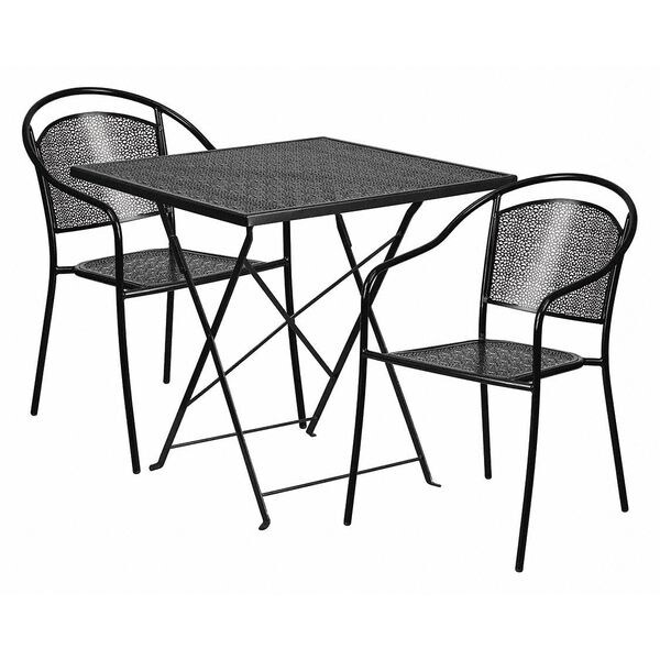 Flash Furniture 28" Square Black Steel Folding Table w/ 2 Chairs - CO-28SQF-03CHR2-BK-GG