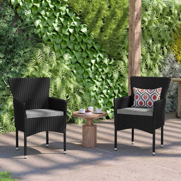 Flash Furniture Black Wicker Patio Chairs & Cream Cushions, PK 2 - 2-TW-3WBE074-BK-GG