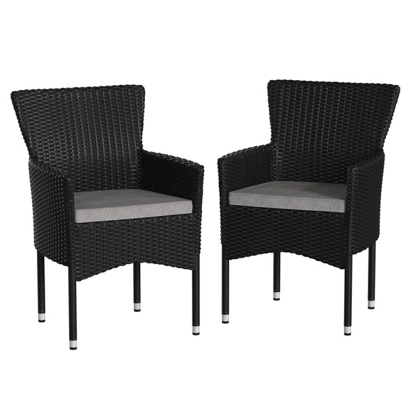 Flash Furniture Black Wicker Patio Chairs & Cream Cushions, PK 2 - 2-TW-3WBE074-BK-GG