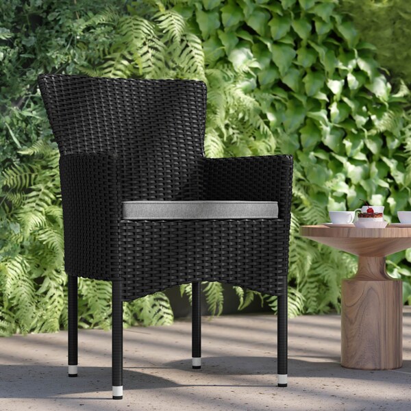 Flash Furniture Black Wicker Patio Chairs & Cream Cushions, PK 2 - 2-TW-3WBE074-BK-GG