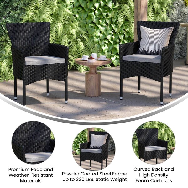 Flash Furniture Black Wicker Patio Chairs & Cream Cushions, PK 2 - 2-TW-3WBE074-BK-GG