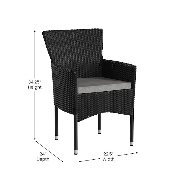 Flash Furniture Black Wicker Patio Chairs & Cream Cushions, PK 2 - 2-TW-3WBE074-BK-GG