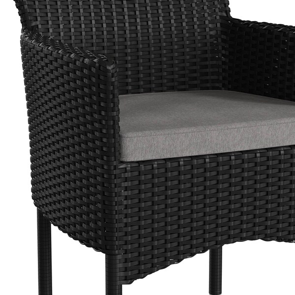 Flash Furniture Black Wicker Patio Chairs & Cream Cushions, PK 2 - 2-TW-3WBE074-BK-GG