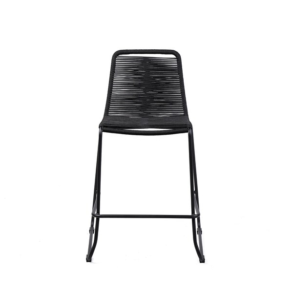 Armen Living Shasta 26" Outdoor Metal and Black Rope Stackable Counter Stool - Set of 2 - LCSTBABLBLK26